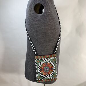 Christiana Fully Beaded Geometric Zebra Crossbody Purse Black Satin Lining EUC
